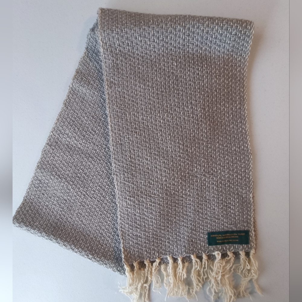 Donegal Handwoven Tweed Elegant Gray Beige Scarf